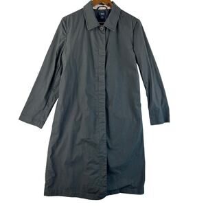 VTG 90s GAP WMNS Mac Trench Coat Size L Black Single Breasted Long Cotton Jacket